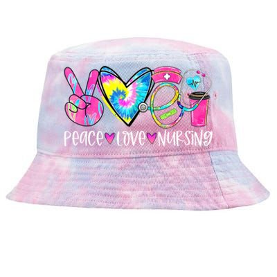 Peace Love Nursing Colorful Cute Nurse Gift Tie-Dyed Bucket Hat