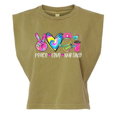 Peace Love Nursing Colorful Cute Nurse Gift Garment-Dyed Women's Muscle Tee