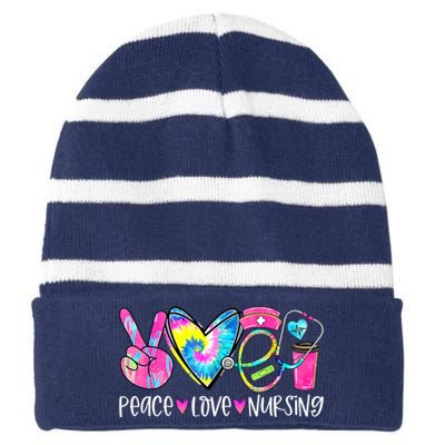 Peace Love Nursing Colorful Cute Nurse Gift Striped Beanie with Solid Band