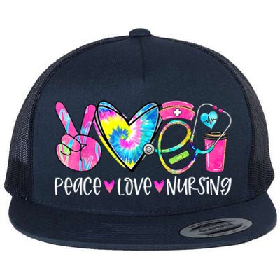 Peace Love Nursing Colorful Cute Nurse Gift Flat Bill Trucker Hat