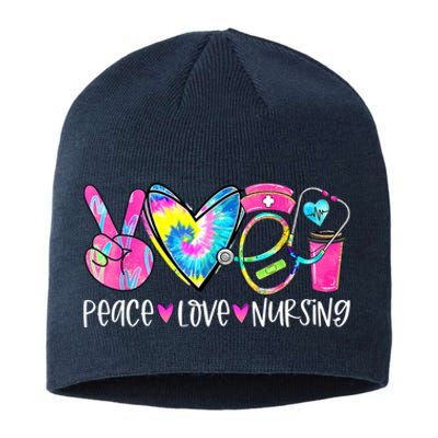 Peace Love Nursing Colorful Cute Nurse Gift Sustainable Beanie