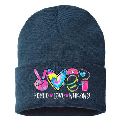 Peace Love Nursing Colorful Cute Nurse Gift Sustainable Knit Beanie