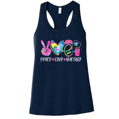 Peace Love Nursing Colorful Cute Nurse Gift Women's Racerback Tank