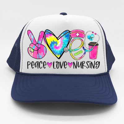 Peace Love Nursing Colorful Cute Nurse Gift Trucker Hat