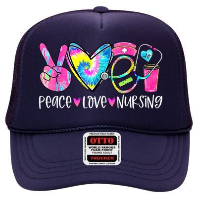 Peace Love Nursing Colorful Cute Nurse Gift High Crown Mesh Back Trucker Hat