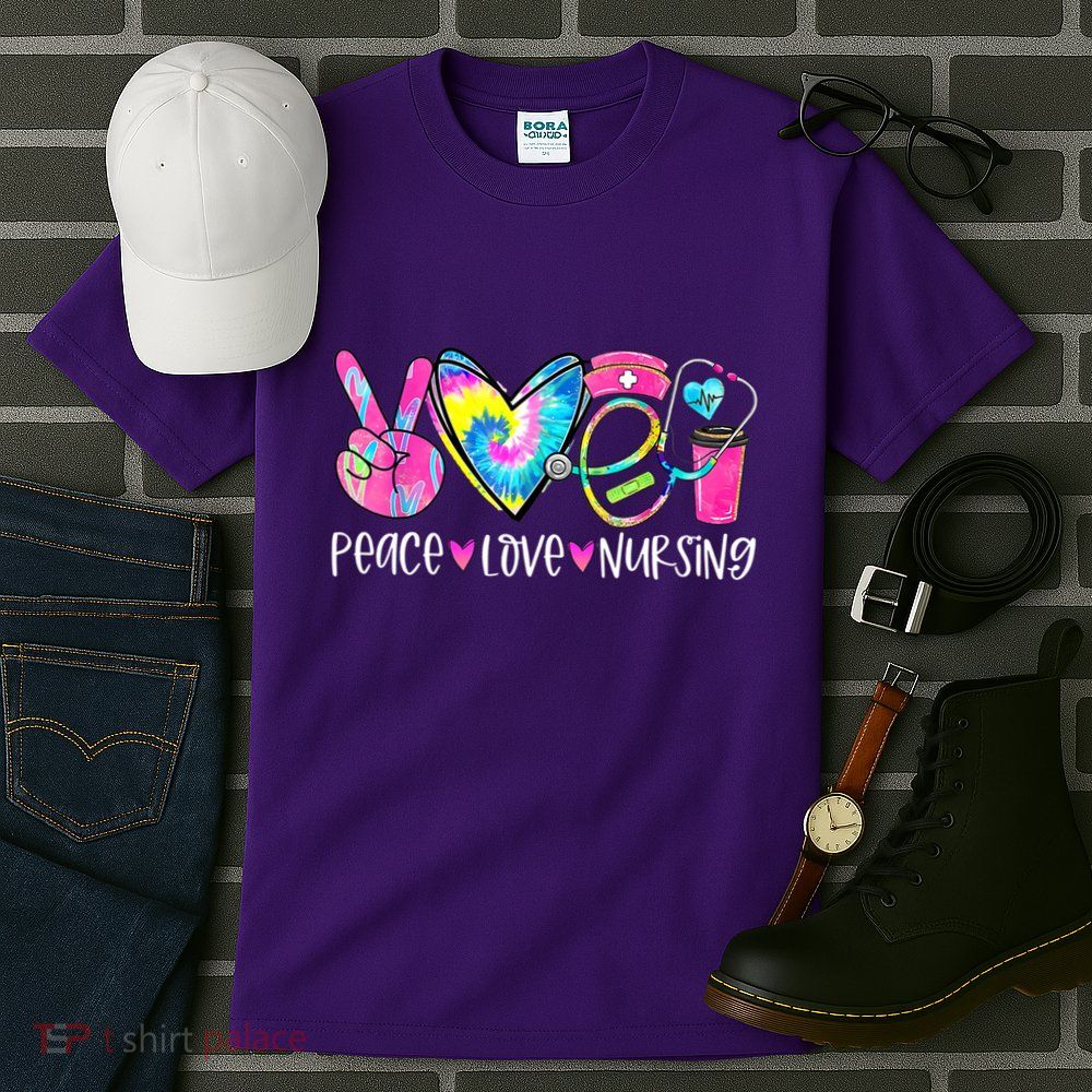 Peace Love Nursing Colorful Cute Nurse Gift Tall T-Shirt