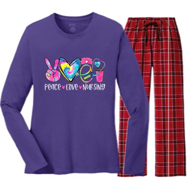 Peace Love Nursing Colorful Cute Nurse Gift Women's Long Sleeve Flannel Pajama Set 