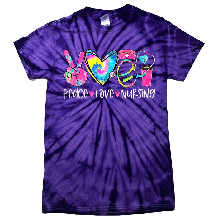 Peace Love Nursing Colorful Cute Nurse Gift Tie-Dye T-Shirt