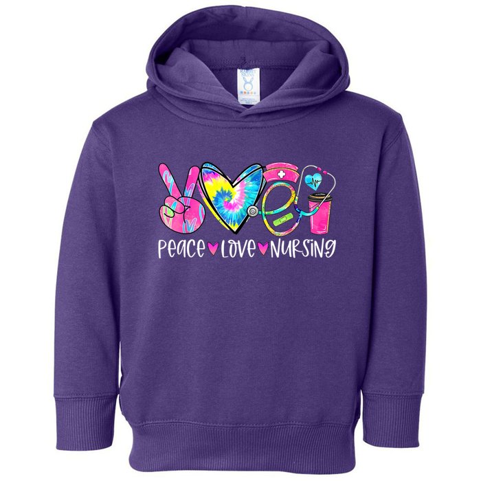 Peace Love Nursing Colorful Cute Nurse Gift Toddler Hoodie