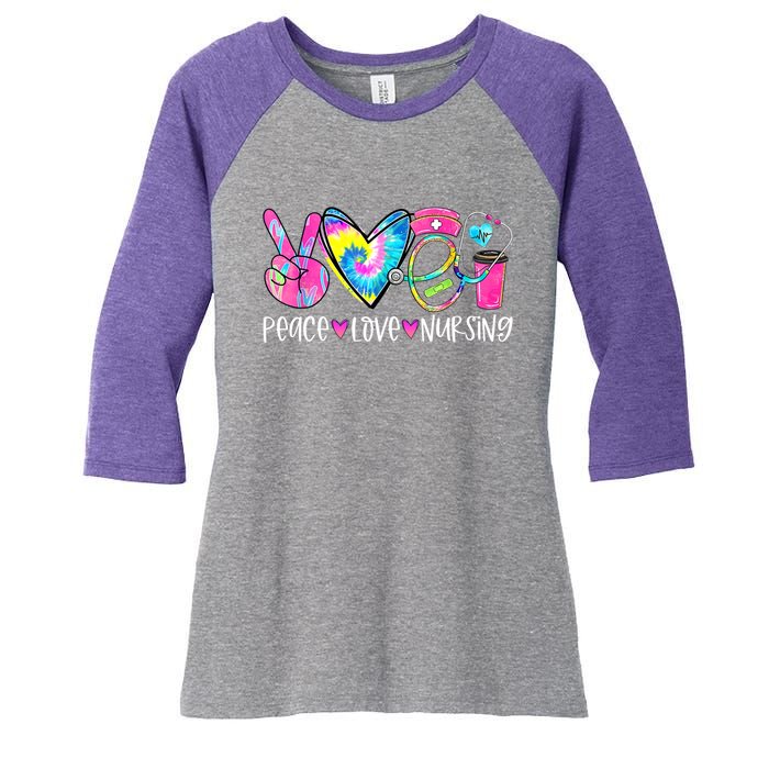 Peace Love Nursing Colorful Cute Nurse Gift Women's Tri-Blend 3/4-Sleeve Raglan Shirt