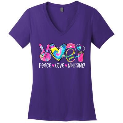 Peace Love Nursing Colorful Cute Nurse Gift Women's V-Neck T-Shirt