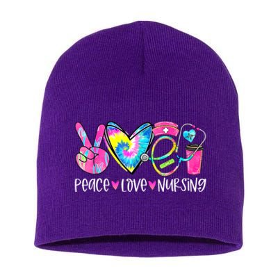 Peace Love Nursing Colorful Cute Nurse Gift Short Acrylic Beanie