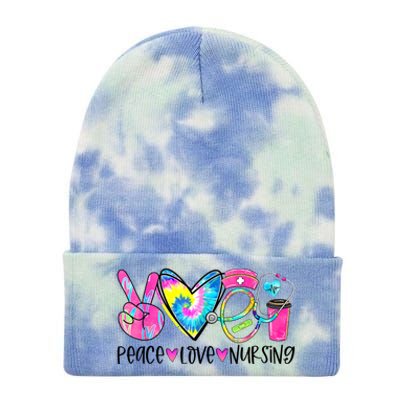 Peace Love Nursing Colorful Cute Nurse Gift Tie Dye 12in Knit Beanie