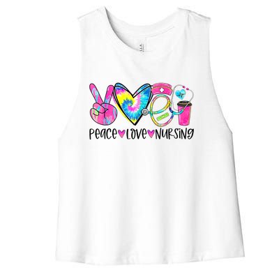 Peace Love Nursing Colorful Cute Nurse Gift Women's Racerback Cropped Tank