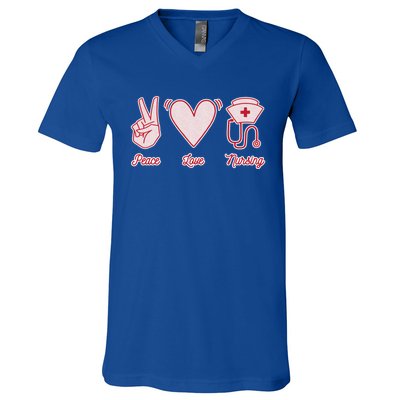 Peace Love Nursing Proud Nurse Quote Saying Healthcare Gift V-Neck T-Shirt