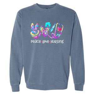 Peace Love Nursing Leopard Heart Stethoscope Nurse Life Gift Garment-Dyed Sweatshirt