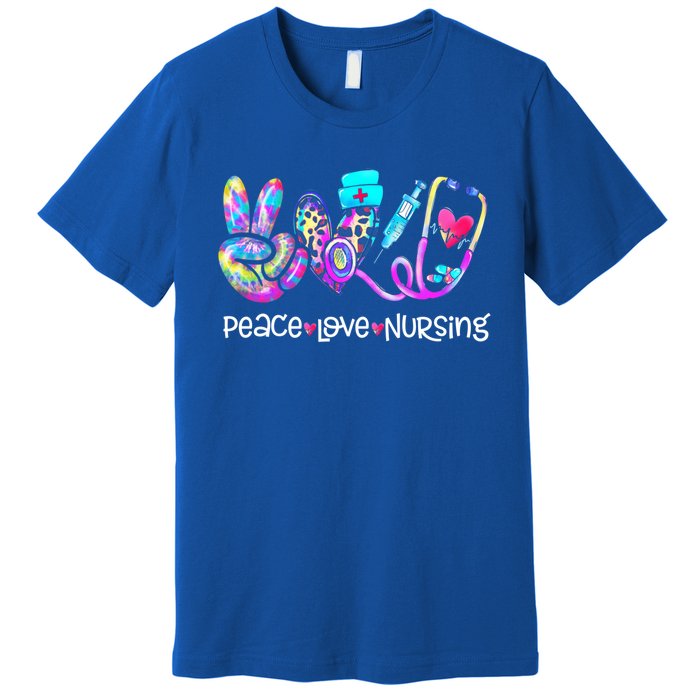 Peace Love Nursing Leopard Heart Stethoscope Nurse Life Gift Premium T-Shirt