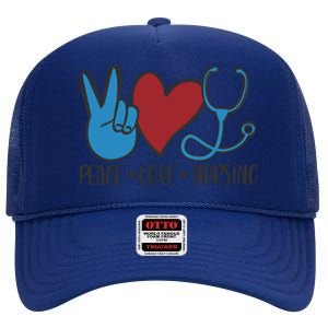 Peace Love Nursing Cool Graphic Gift For Nurse Gift High Crown Mesh Back Trucker Hat