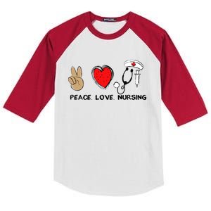 Peace Love Nursing Doctor Nurse Health Care Gift Kids Colorblock Raglan Jersey