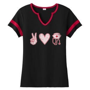 Peace Love Nursing Distressed Gift Ladies Halftime Notch Neck Tee