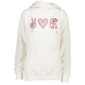 Peace Love Nursing Distressed Gift Womens Funnel Neck Pullover Hood