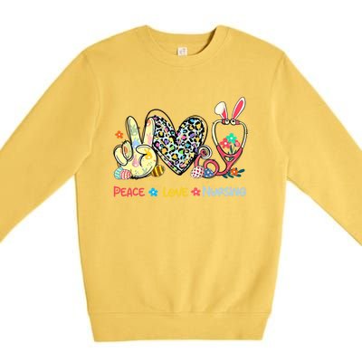 Peace Love Nursing Easter Day Leopard Stethoscope Rn Nurses Great Gift Premium Crewneck Sweatshirt