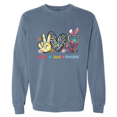 Peace Love Nursing Easter Day Leopard Stethoscope Rn Nurses Great Gift Garment-Dyed Sweatshirt