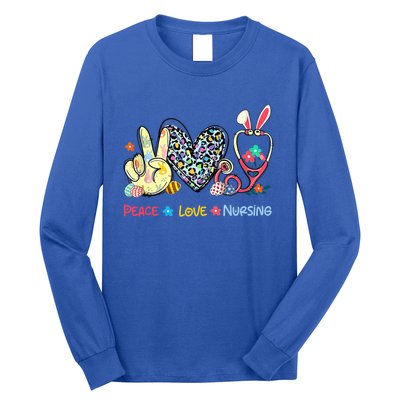 Peace Love Nursing Easter Day Leopard Stethoscope Rn Nurses Great Gift Long Sleeve Shirt