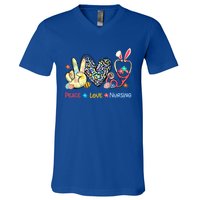 Peace Love Nursing Easter Day Leopard Stethoscope Rn Nurses Great Gift V-Neck T-Shirt