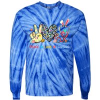 Peace Love Nursing Easter Day Leopard Stethoscope Rn Nurses Great Gift Tie-Dye Long Sleeve Shirt