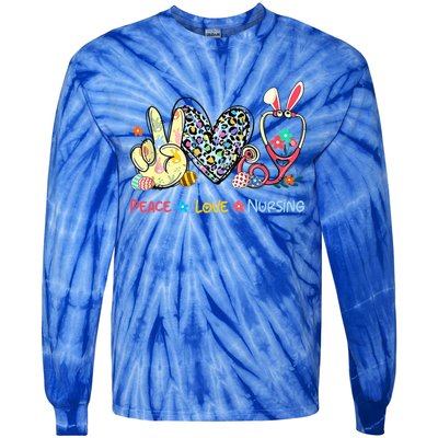 Peace Love Nursing Easter Day Leopard Stethoscope Rn Nurses Great Gift Tie-Dye Long Sleeve Shirt