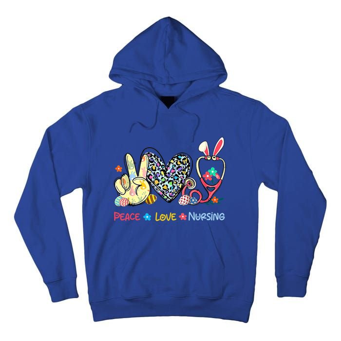 Peace Love Nursing Easter Day Leopard Stethoscope Rn Nurses Great Gift Tall Hoodie