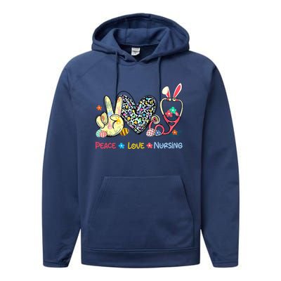 Peace Love Nursing Easter Day Leopard Stethoscope Rn Nurses Great Gift Performance Fleece Hoodie