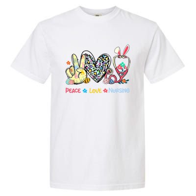 Peace Love Nursing Easter Day Leopard Stethoscope Rn Nurses Great Gift Garment-Dyed Heavyweight T-Shirt