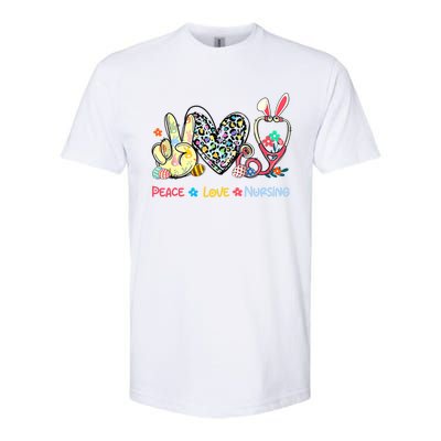 Peace Love Nursing Easter Day Leopard Stethoscope Rn Nurses Great Gift Softstyle CVC T-Shirt