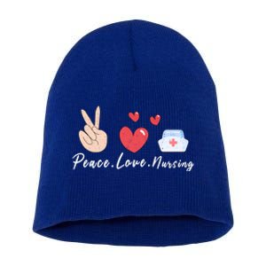 Peace Love Nursing Funny Idea Nurse Gift Short Acrylic Beanie