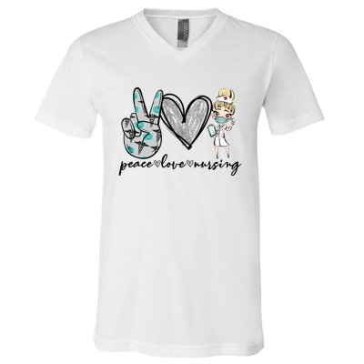 Peace Love Nursing Funny Love Nurse Nurse Day Nurse Week Gift V-Neck T-Shirt