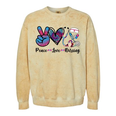 Peace Love Nursing Cute Nurse Stethoscope Tie Dye Flower Great Gift Colorblast Crewneck Sweatshirt