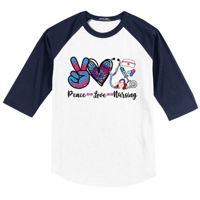 Peace Love Nursing Cute Nurse Stethoscope Tie Dye Flower Great Gift Baseball Sleeve Shirt