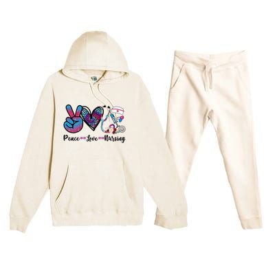 Peace Love Nursing Cute Nurse Stethoscope Tie Dye Flower Great Gift Premium Hooded Sweatsuit Set