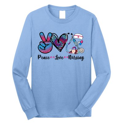 Peace Love Nursing Cute Nurse Stethoscope Tie Dye Flower Great Gift Long Sleeve Shirt