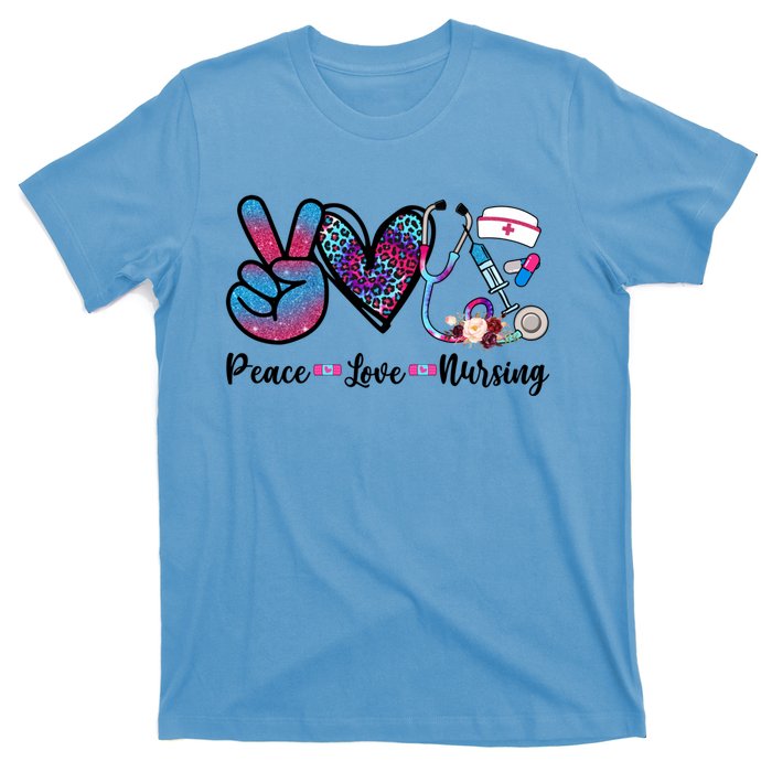 Peace Love Nursing Cute Nurse Stethoscope Tie Dye Flower Great Gift T-Shirt