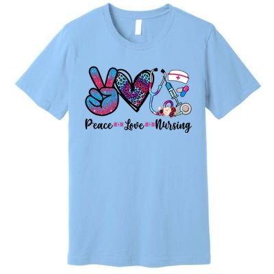 Peace Love Nursing Cute Nurse Stethoscope Tie Dye Flower Great Gift Premium T-Shirt