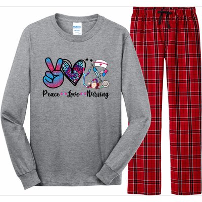 Peace Love Nursing Cute Nurse Stethoscope Tie Dye Flower Great Gift Long Sleeve Pajama Set