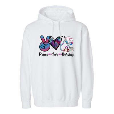 Peace Love Nursing Cute Nurse Stethoscope Tie Dye Flower Great Gift Garment-Dyed Fleece Hoodie