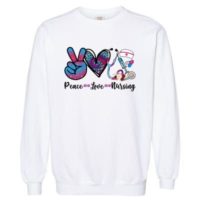 Peace Love Nursing Cute Nurse Stethoscope Tie Dye Flower Great Gift Garment-Dyed Sweatshirt