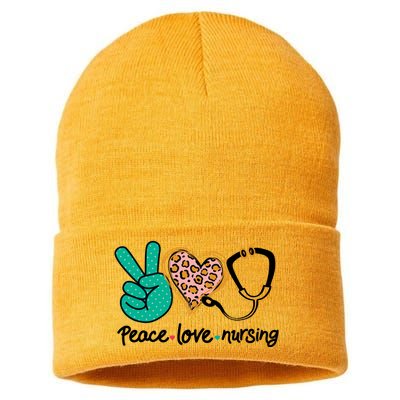 Peace Love Nursing Leopard Heart Nurse Custom Gift Pajama Great Gift Sustainable Knit Beanie