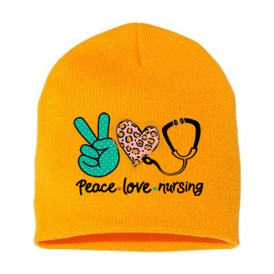 Peace Love Nursing Leopard Heart Nurse Custom Gift Pajama Great Gift Short Acrylic Beanie