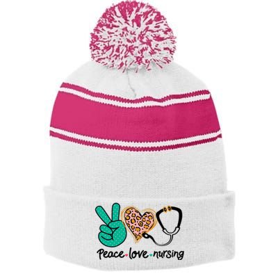 Peace Love Nursing Leopard Heart Nurse Custom Gift Pajama Great Gift Stripe Pom Pom Beanie