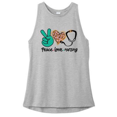 Peace Love Nursing Leopard Heart Nurse Custom Gift Pajama Great Gift Ladies PosiCharge Tri-Blend Wicking Tank